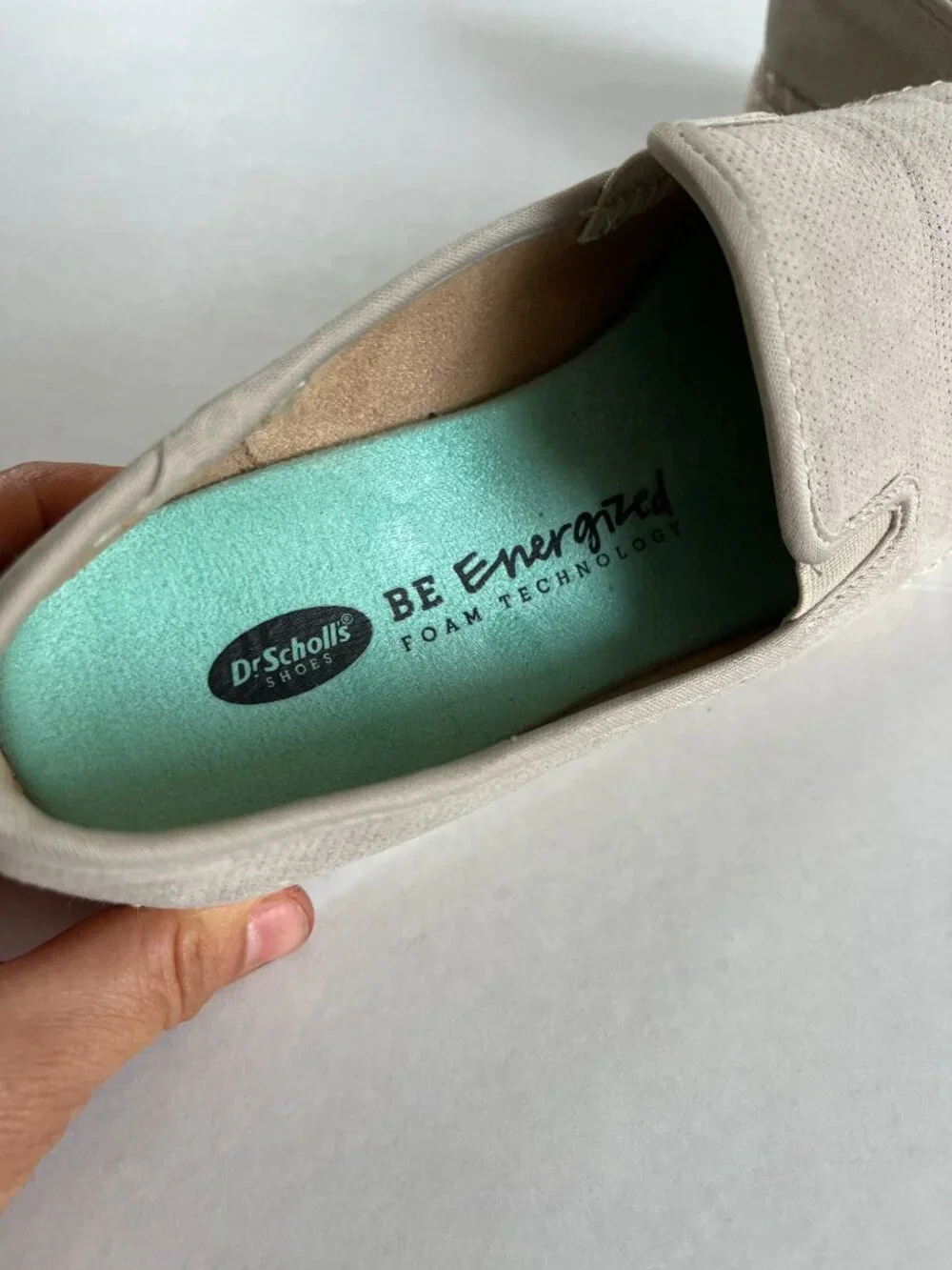 Dr. Scholl's Sz 8 Beige Slip On Far Out Oyster Espadrille Loafers Micro Suede Sh